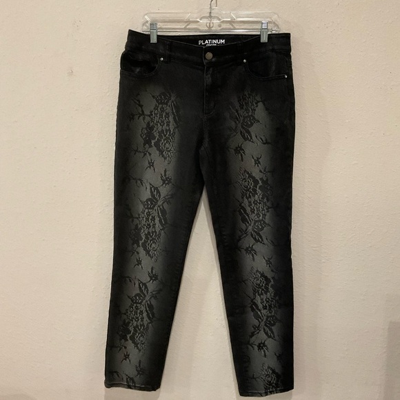 Chico's Denim - Chico’s Platinum Jeans Black Metallic Floral Snake Print Wom Sz 8 (Chico’s 1R)